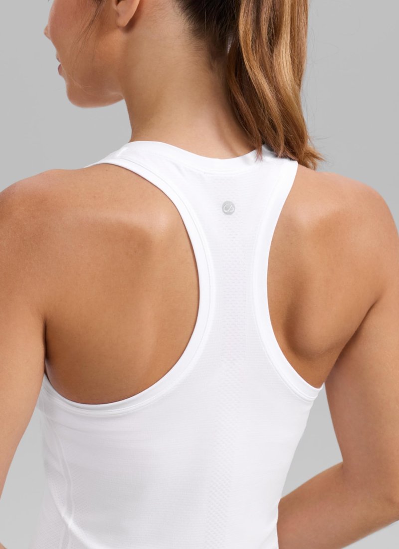 CRZ YOGA Seamless Workout Tank Tops for Women - Athletic Running Gym Sleeveless Shirts Crewneck Racerback Breathable White X-Small