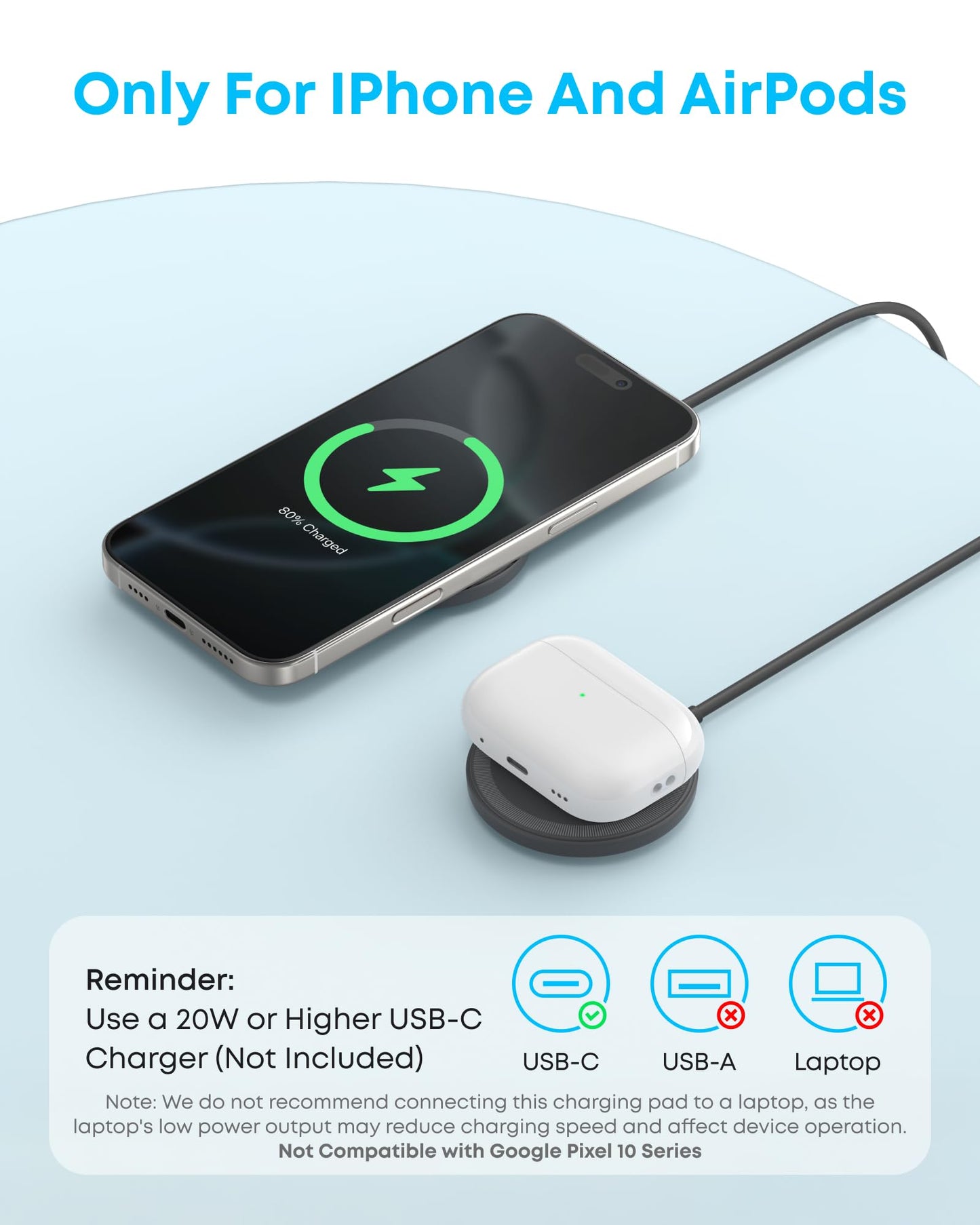 Anker Zolo Magnetic Wireless Charger, 2-Pack Qi2 Certified 15W MagSafe-Compatible Wireless Charging Pad, for iPhone 17/16/15/14/13 Series, AirPods, and More (Not for Pixel, Adapter Not Included)