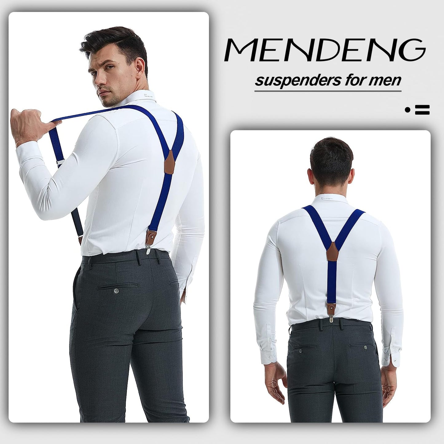 MENDENG Men's Suspenders Braces Leather Strap Father/Husband's Gift 6 Buttons