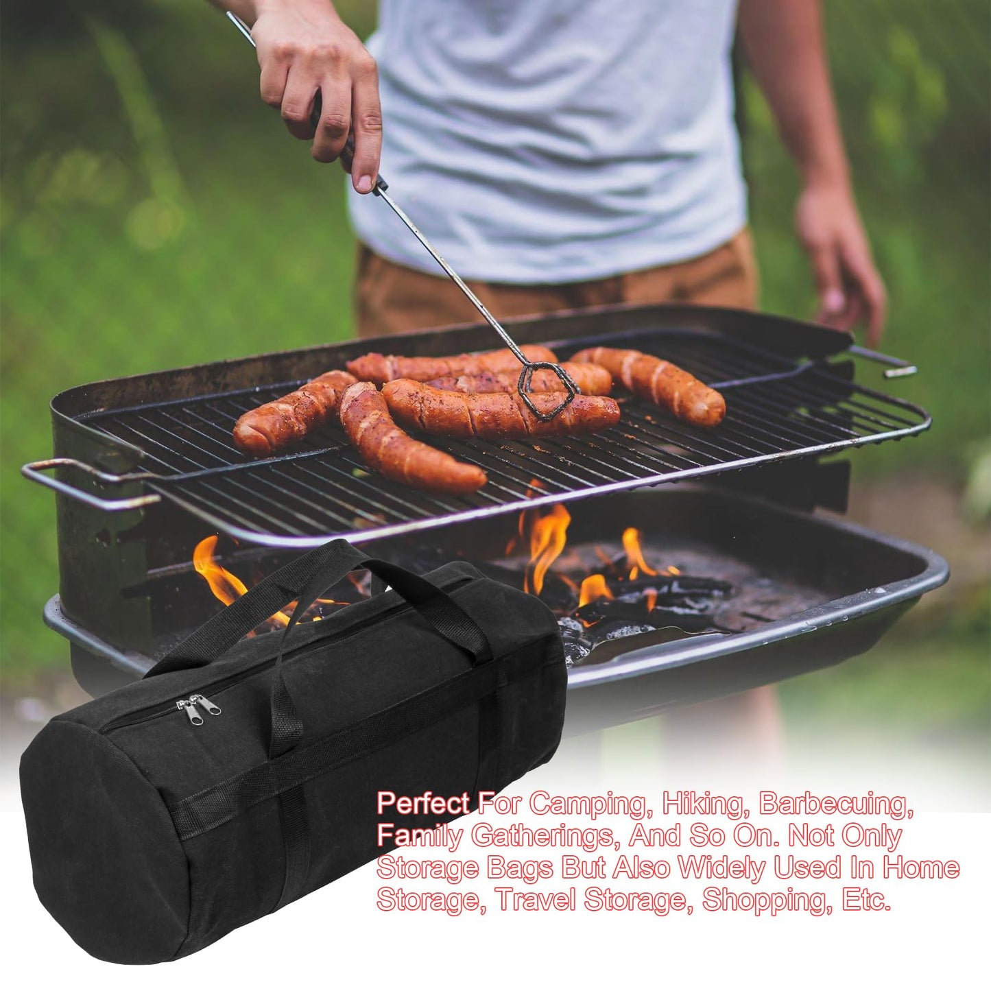 LEXICHER 24" Grill Tool Storage Bag, Canvas, Black, Unisex, Classic Style, 60x24x24 cm/24 * 9.4 * 9.4 inches, Zipper Closure, Hand Strap, Perfect for Outdoor Grilling, Camping, Hiking