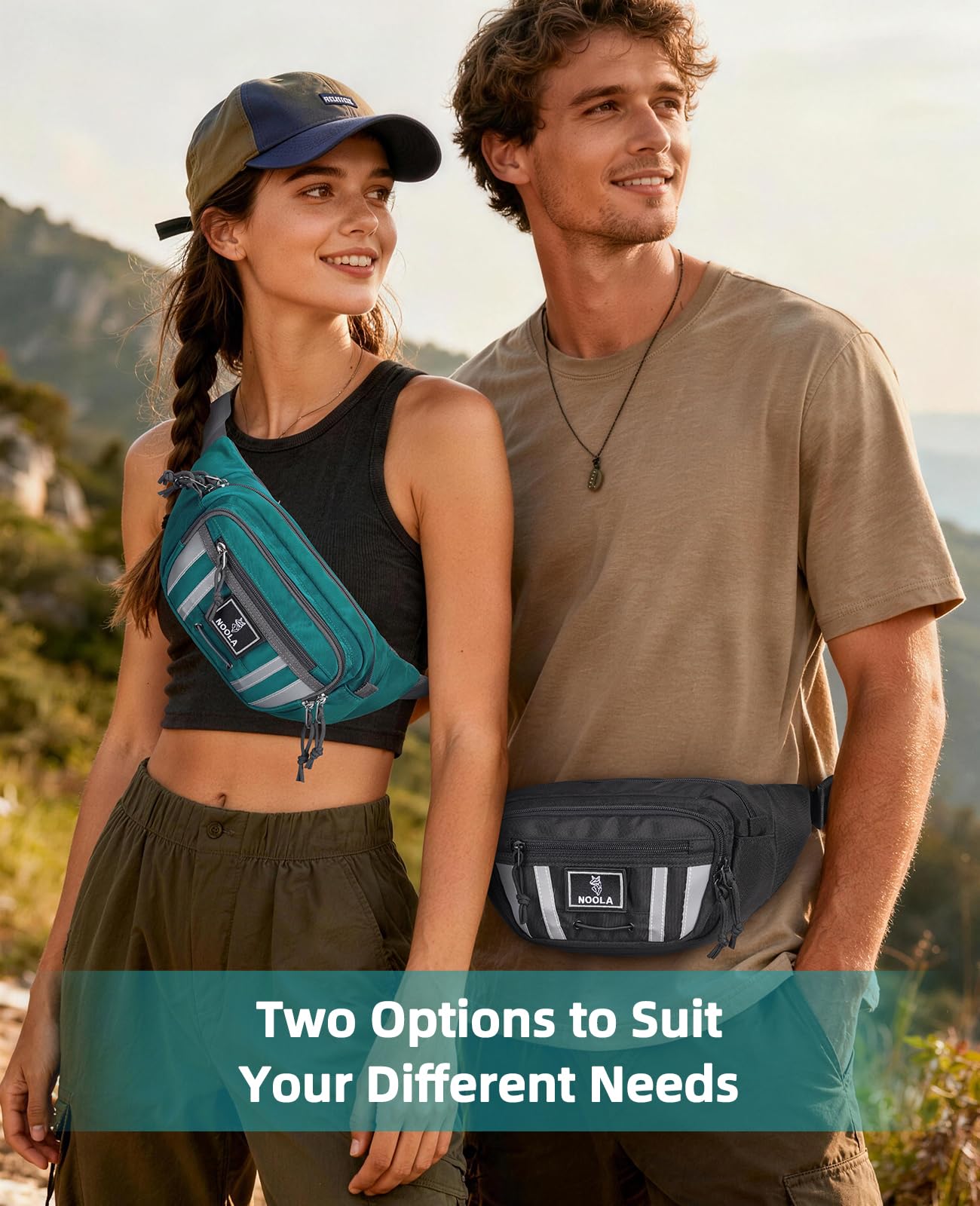 NOOLA Large Fanny Pack for Men Women, 4-Pocket Crossbody Waist Bag with RFID Blocking & Adjustable Strap, Hip Pack for Travel Cycling Hiking (Black)