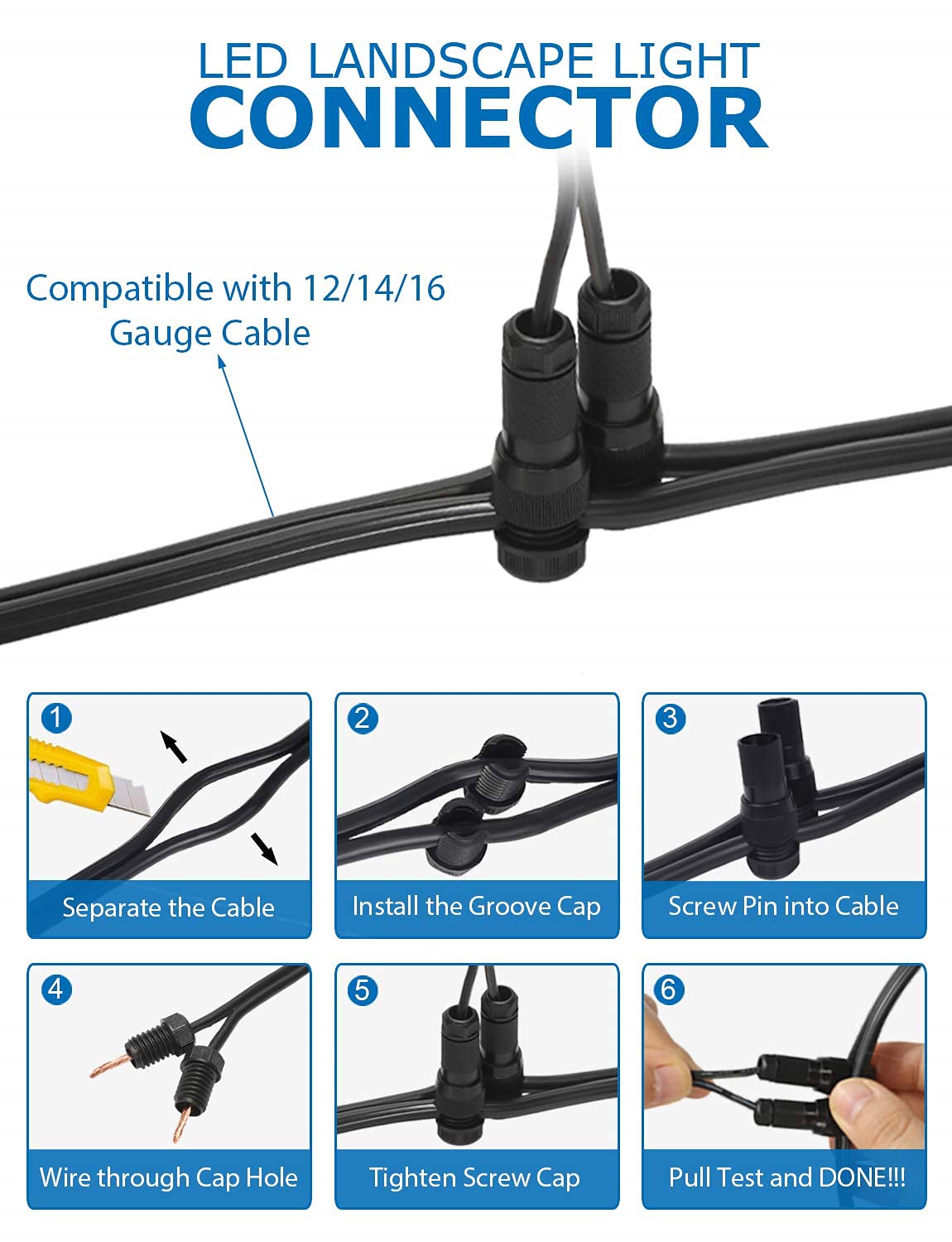 SUNVIE Low Voltage Landscape Well Lights, 12W LED, IP67 Waterproof, 10 Pack with Connectors, Warm White, Black