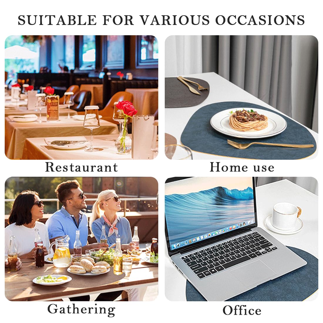 Lussenwert Faux Leather Placemats Set of 6 Waterproof Dual-Sided Placemats Heat Resistant Wipeable Place Mats with Coasters Non-Slip Dining Table Mats for Indoor Outdoor Gray Light Gray