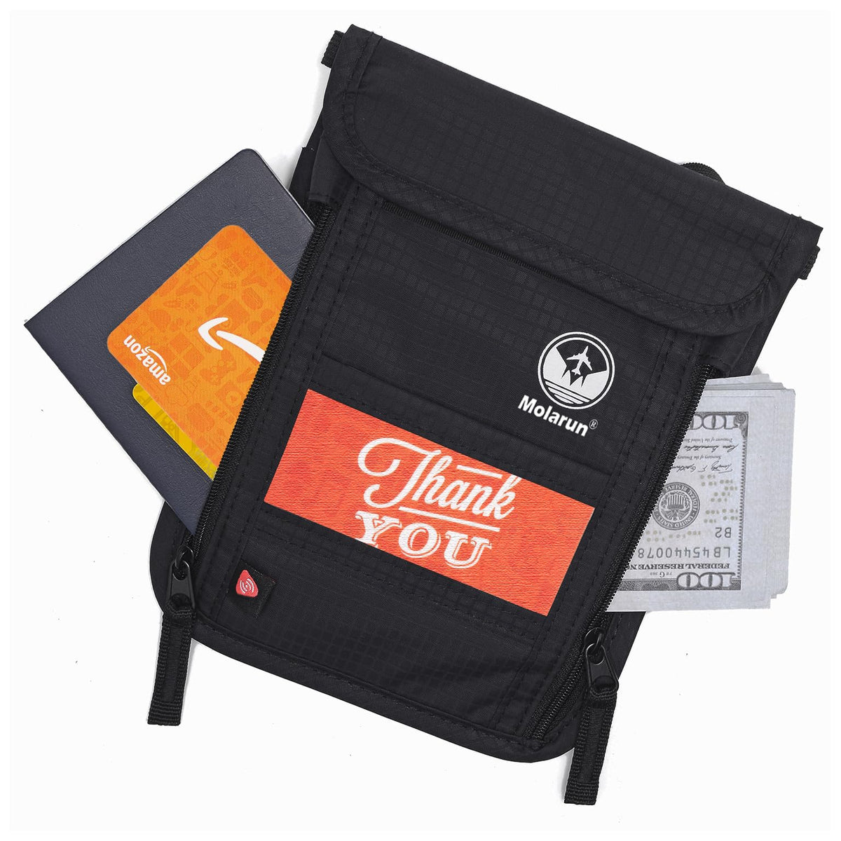RFID Blocking Stash Neck Wallet, Passport Holder Travel Pouch for Women Men - Black