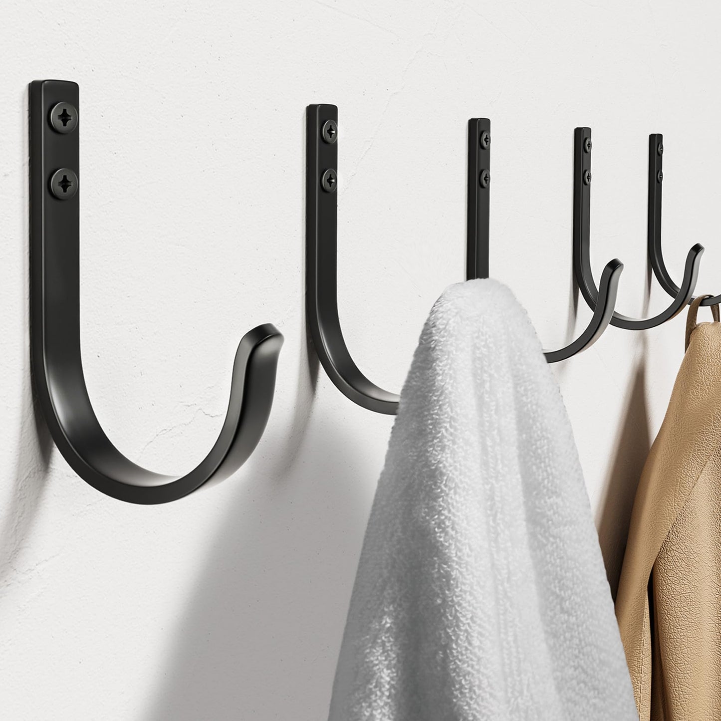 Josmimic 10-Pack Wall Hooks for Hanging Towel/Coat - 22LB Screw in Metal Hanger Wall Mount, for Outdoor, Closet, Door, Bathrooms, for Backpack, Robe, Black