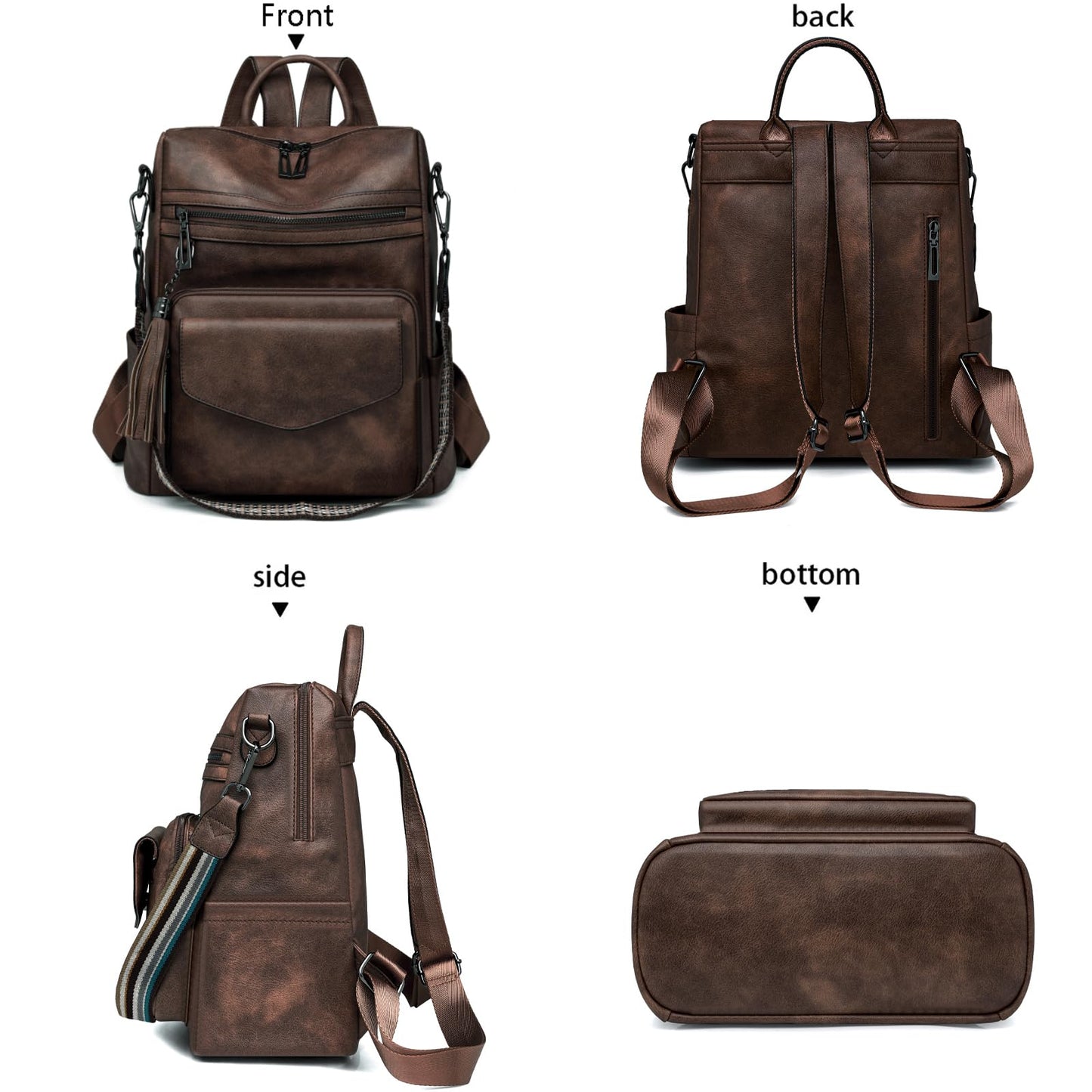 HGWSSY Womens Fashion Backpack Purse for Women Leather Multipurpose PU Ladies Shoulder Bag Travel bag Satchel Handbags (coffee)