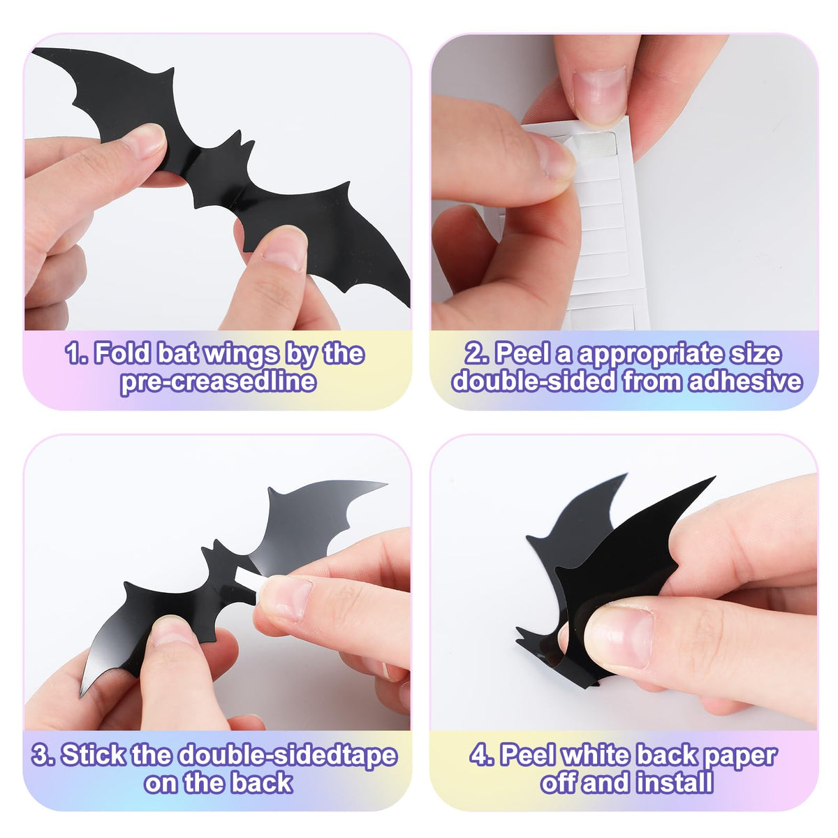 Epakh 27 Pack Iridescent Halloween Decoration Black Glitter Hey Boo Banner Holographic Ghost Garland 3D Bat Wall Sticker for Indoor Outdoor Mantel Wall Window Decor Halloween Party Decoration Supply