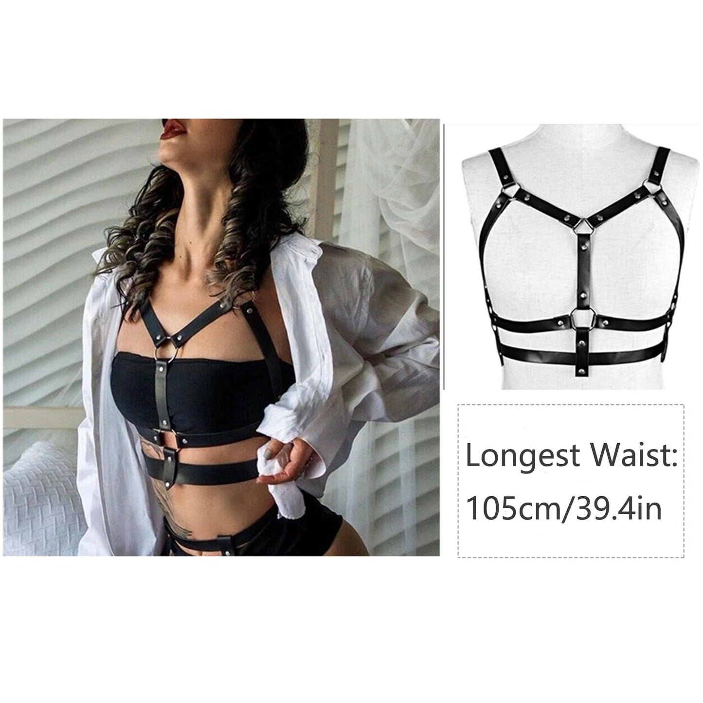 NOFIBAF Punk Belt Goth Leather Body Chain Black Waist Chain Belts Sexy Adjustable Body Accessories for Women Girls