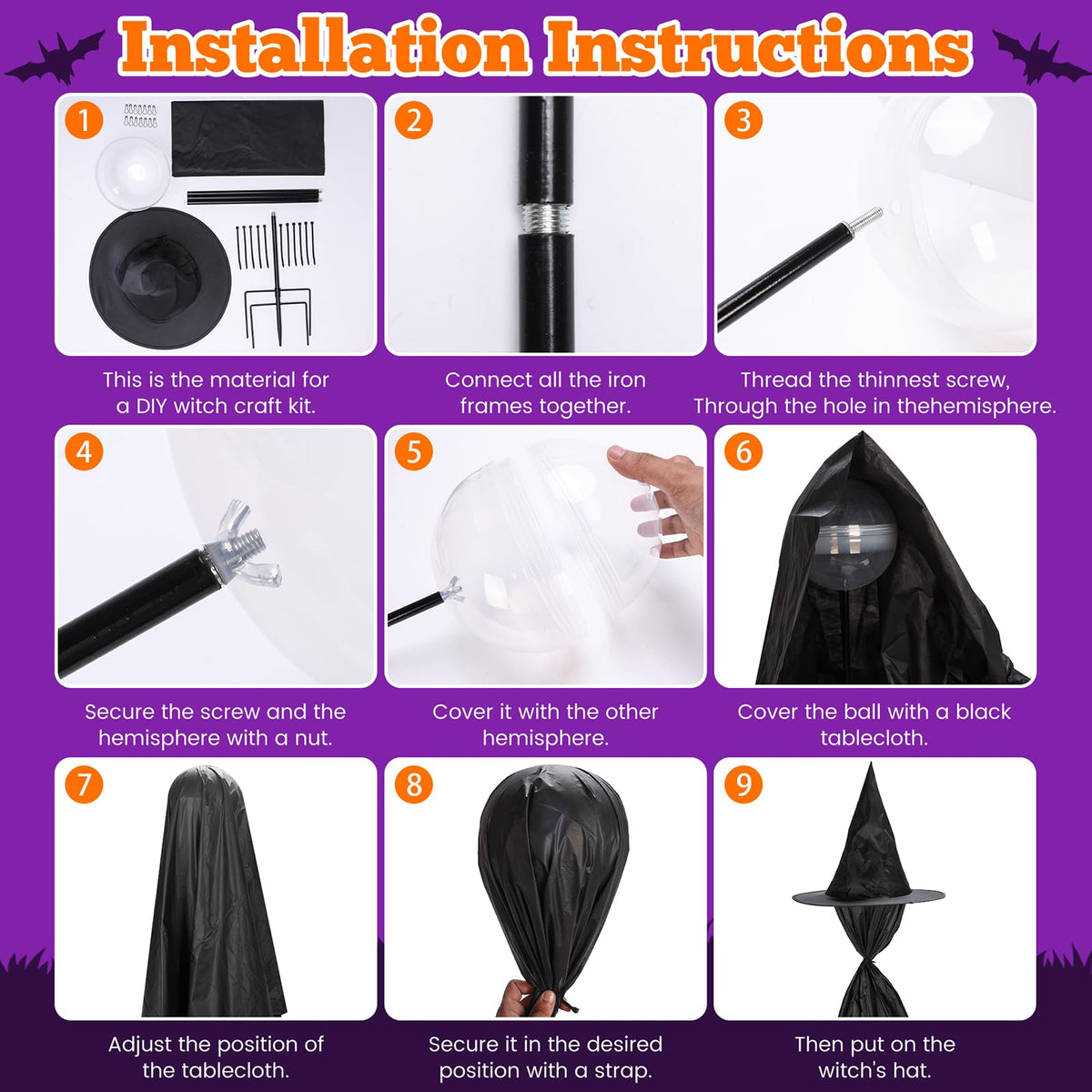 Halloween Witch Outdoor Decorations Set of 3, 3FT 4FT 5FT Yard Lawn Garden Props with Stakes, Witch Halloween Decor for Outside, Garden, Lawn, Entryways