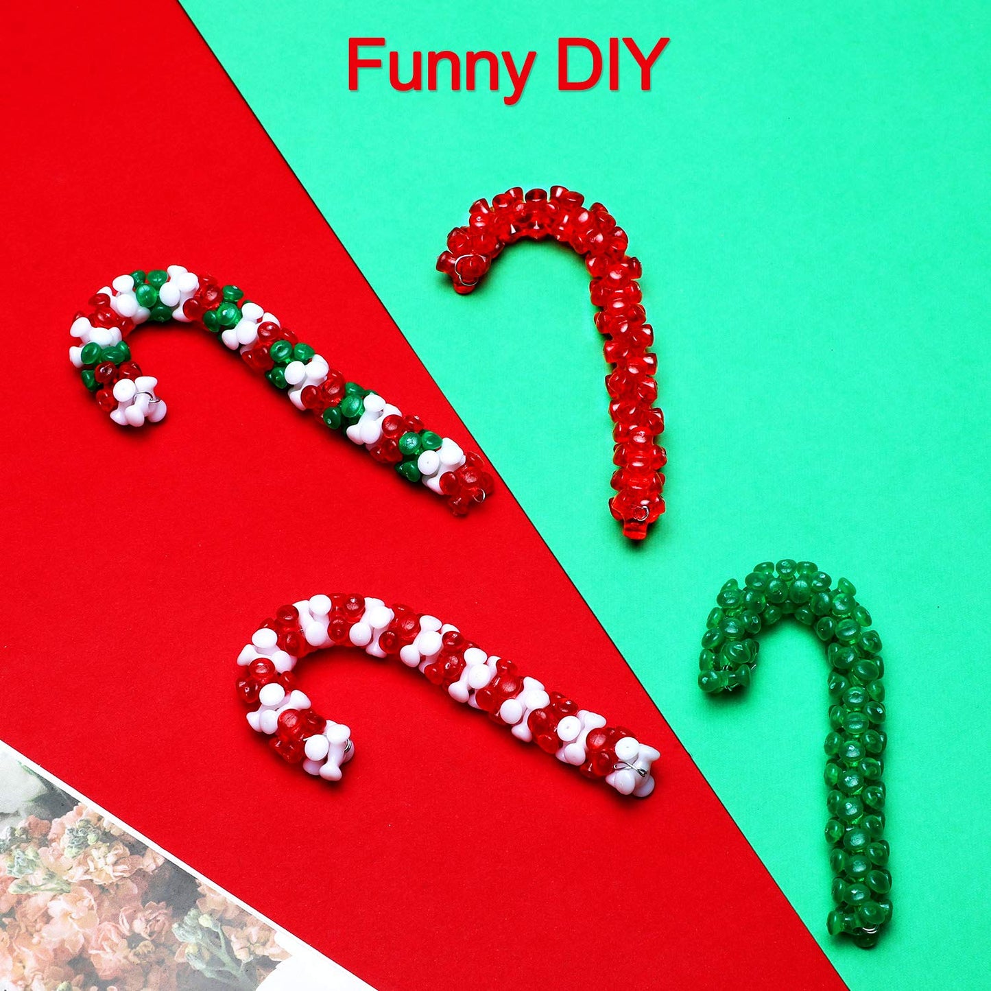 Christmas Tri Beads, Holiday Beaded Ornaments Candy Cane Ornament Craft Kit, Including 0.38 Inch Plastic Tri Beads and Beading Wirefor Christmas Tree Decoration(1600)