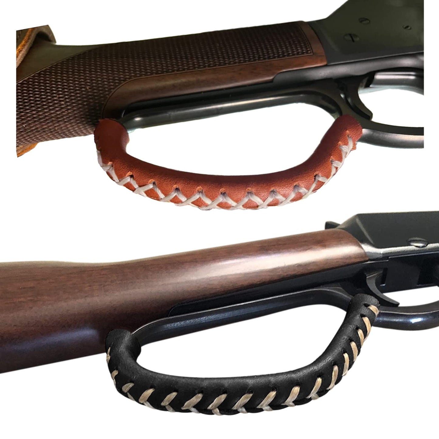 Tas Trost Cowhide Leather Lever Wrap For Lever Action Rife, Shotgun For Hunting Shooting (Brown ×1,Black×1, 6inch)
