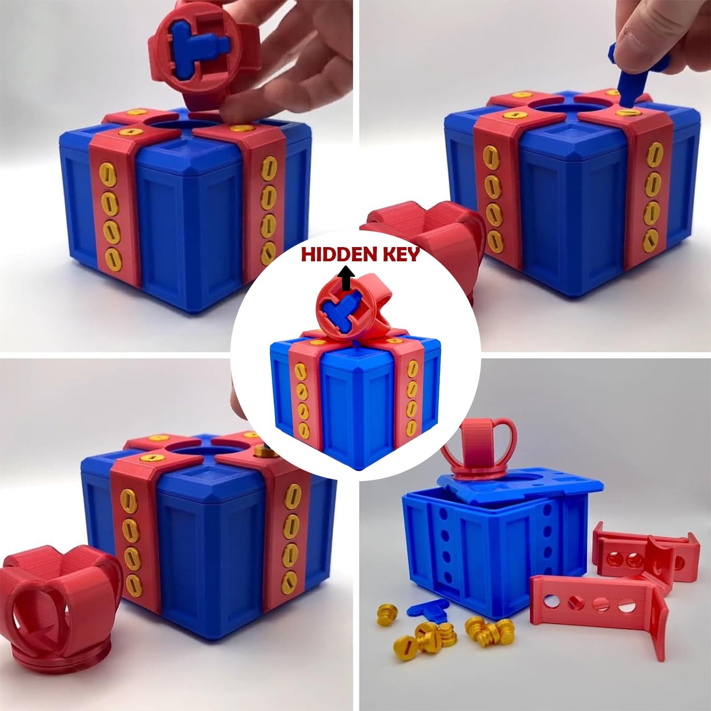 Annoying Gift Box with Screws, Annoying Present Prank Screw Box, Money Card Container Novelty Box, Take Apart Puzzle Surprise Funny (Pink White-Medium Size)