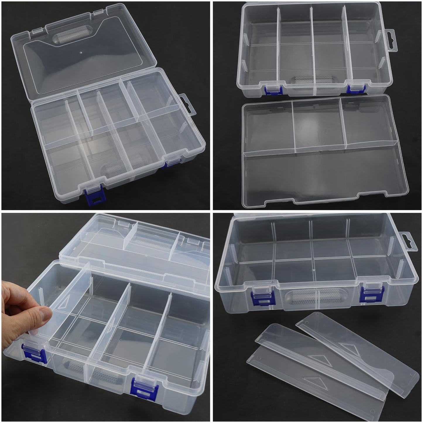 LUORNG 9x6x2.3inch PP Plastic Divided Storage Container Transparent Fishing Gear Box Organiser Waterproof Compartment Organiser DIY Craft Organiser