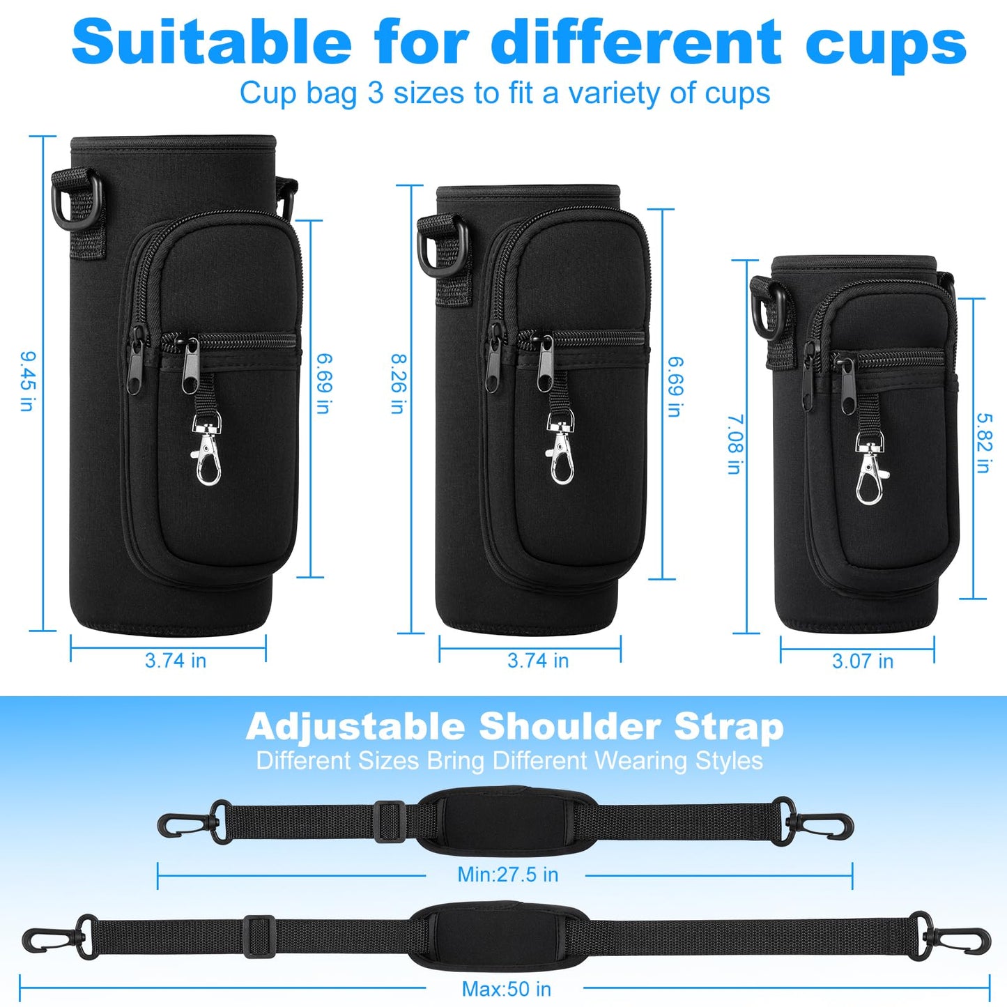 RRegeny Water Bottle Holder with Strap for Hydroflask 32oz 40oz, Carrier Sling Bag with Phone Pocket Sleeve for Men Women Hiking Camping Travelling(black24/32oz)