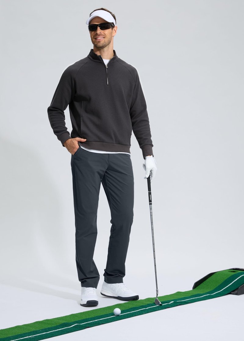 Pudolla Men's Golf Pants Stretch Work Dress Pants Men's Dress Pants 30 Lightweight Quick Dry Trousers with Pockets(Iron Grey 35Wx30L)
