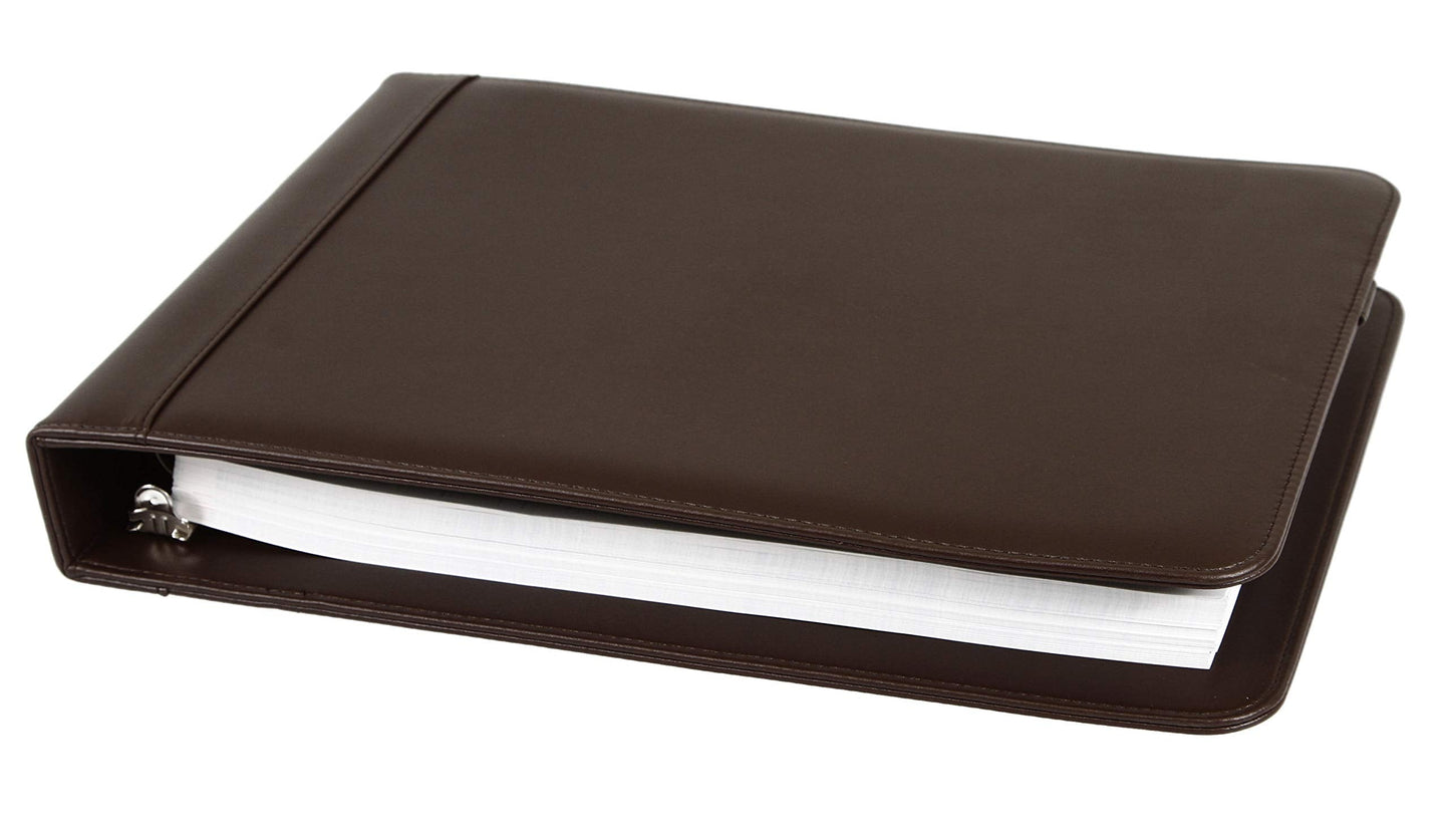 2Fold Business Check Binder 7 Ring for 3-Up Business Size Checks with Extra Business Card Case - PU Leather Deluxe 7 Ring Checkbook Binder Portfolio with 600 Check Capacity and Storage