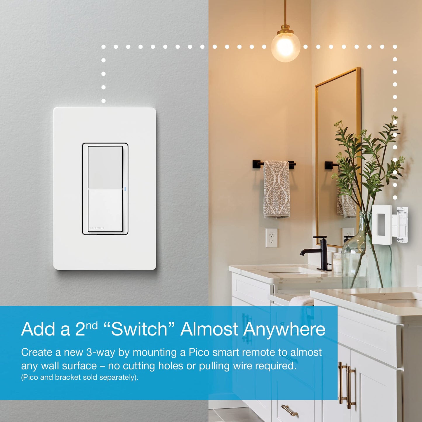 Lutron Claro Smart Light Switch w/ Wall Plate for Caseta Lighting, for LED Lights, Fans, 5 Amp, Single-Pole/3-Way, Neutral Required, DVRFW-5NS-WH-A, White