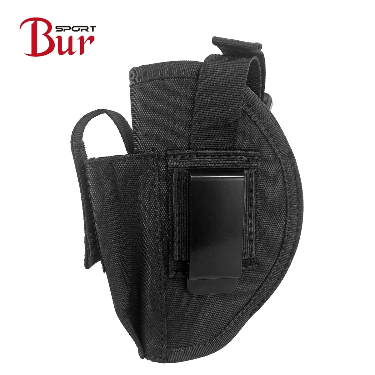 Bursport Tactical Belt Holster with Mag Pouch and Metal Clip Universal Outside The Waistband Handgun Holster Black