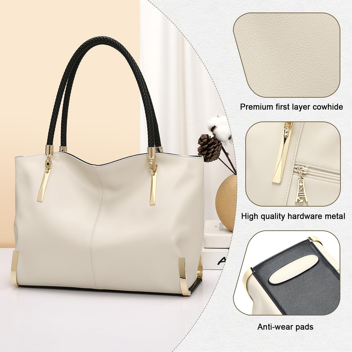 FOXLOVER Large Capacity Tote Handbags for Women, Women's Top-handle Bags Fashion Shoulder Bags Purses Minimalist design