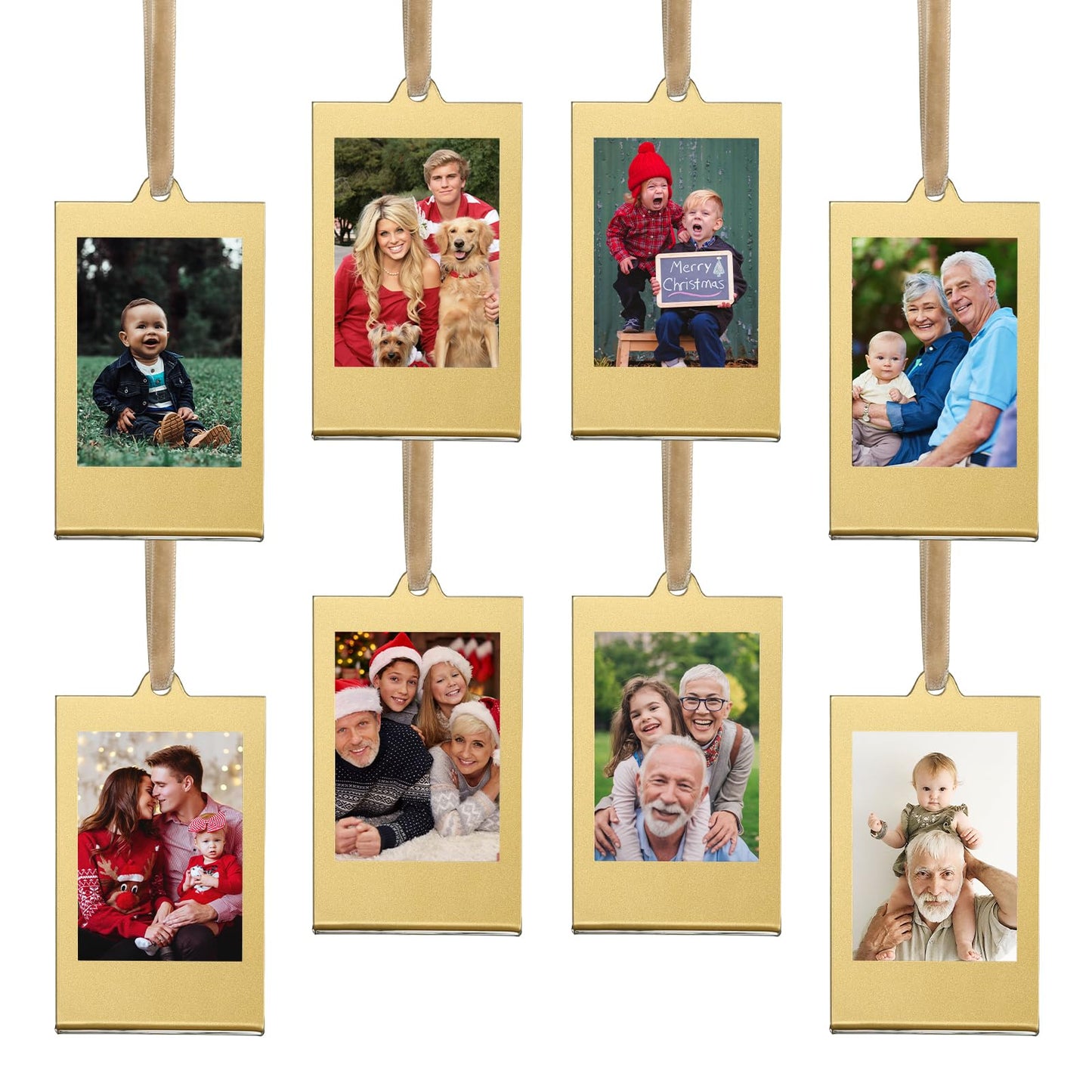 UNIQOOO 8 Set Christmas Instax Acrylic Picture Frames 8.6 * 5.4cm Fujifilm Polaroid Picture Ornaments, Blank Double-Sided Picture Frames for Polaroid Film, Hanging Photo Ornaments For Tree (Gold)