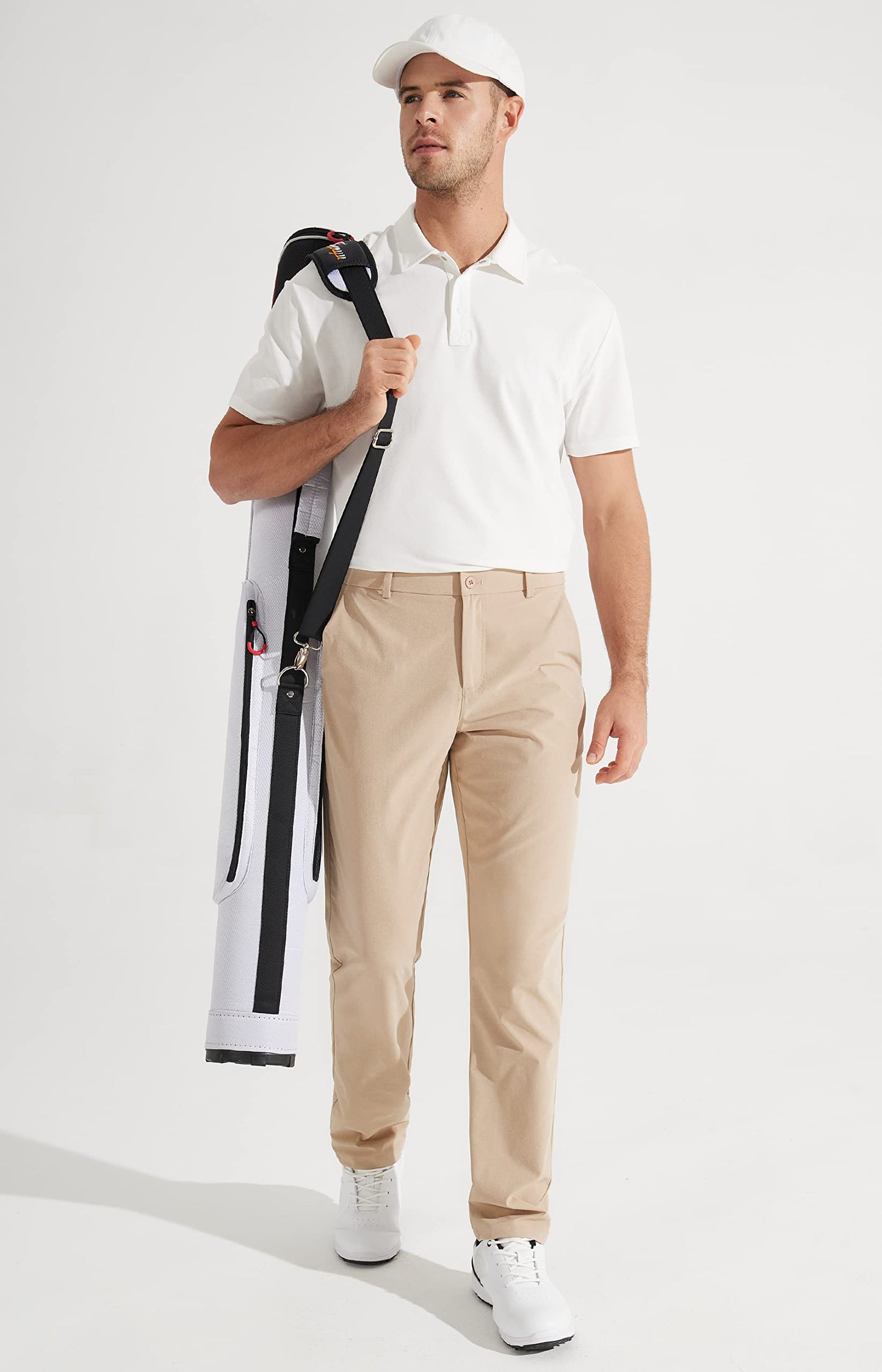 Libin Men's All Day Comfy Golf Pants Work Dress Pants 34" Quick Dry Lightweight Business Casual Trousers for Men with Pockets, Khaki, 33W x 34L
