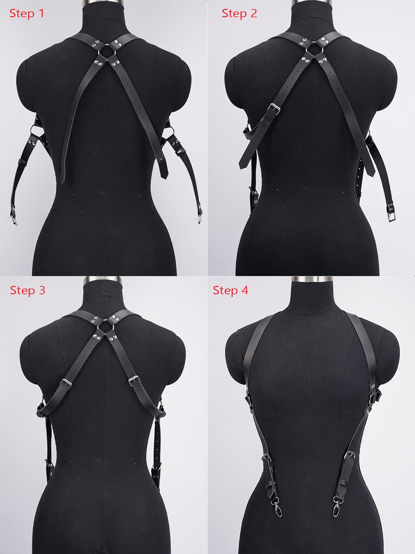 WARANDOD Adjustable Faux Leather Shoulder Belt Harness with Alloy Clips, Punk Gothic Suspender Style Fashion Accessory for Men Women(Back width 21.3–29.1 in)
