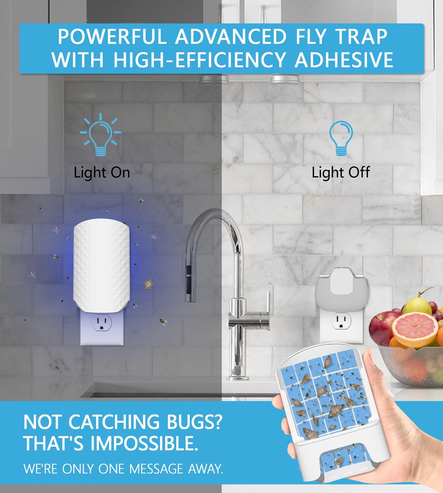WowCatch Flying Insect Trap for Indoors, Bug Killer Light Trap for Fruit Flies, Gnats, Moths, and Houseflies, 2 Devices + 8 Refills, Best Fly Traps for Home, Kitchen, Bedroom, Plant Area, Garages