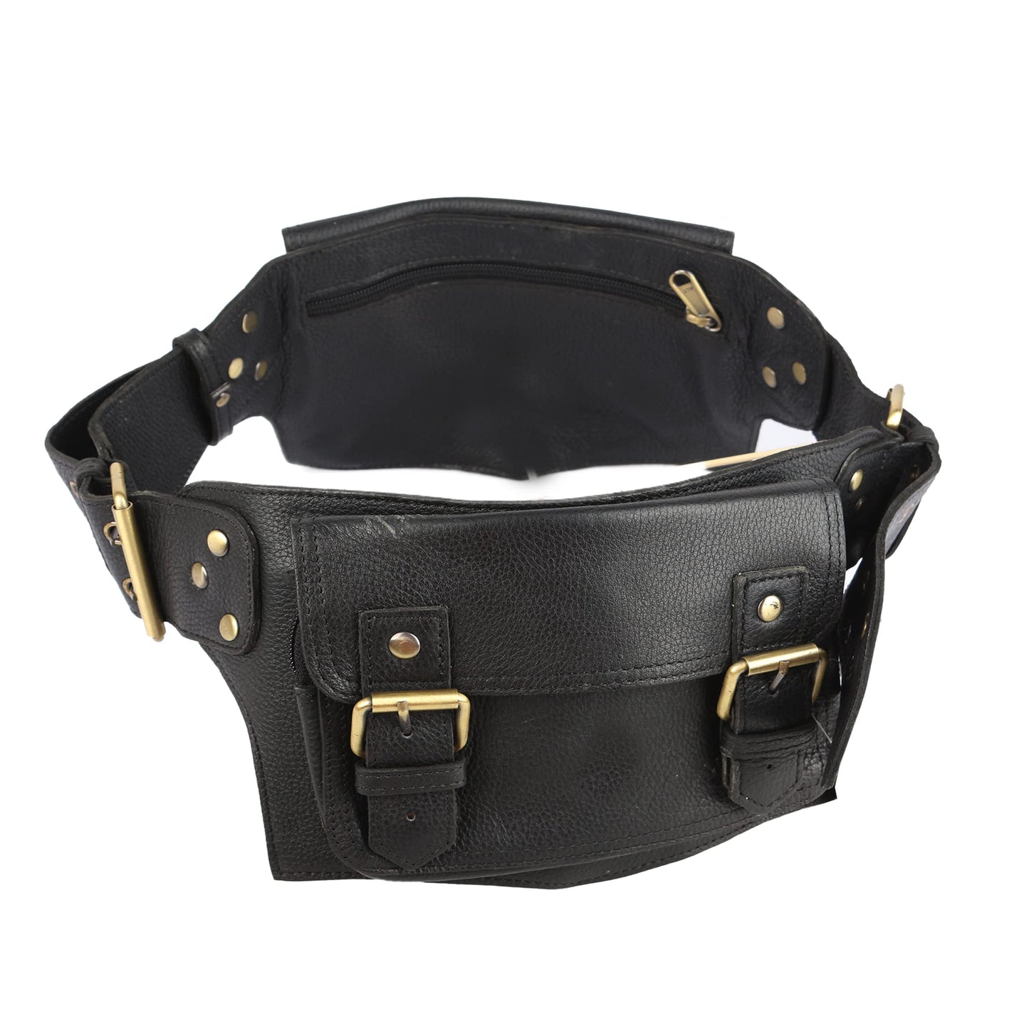 Mens Boys Vintage Leather Messenger Belt Sling Leather Utility Pouch Fanny Pack Messenger Waist Belt Gift for Men & Women (Black)