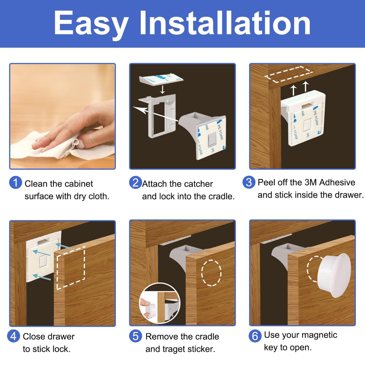 Magnetic Cabinet Locks Baby Proofing (General, Pack, 10)