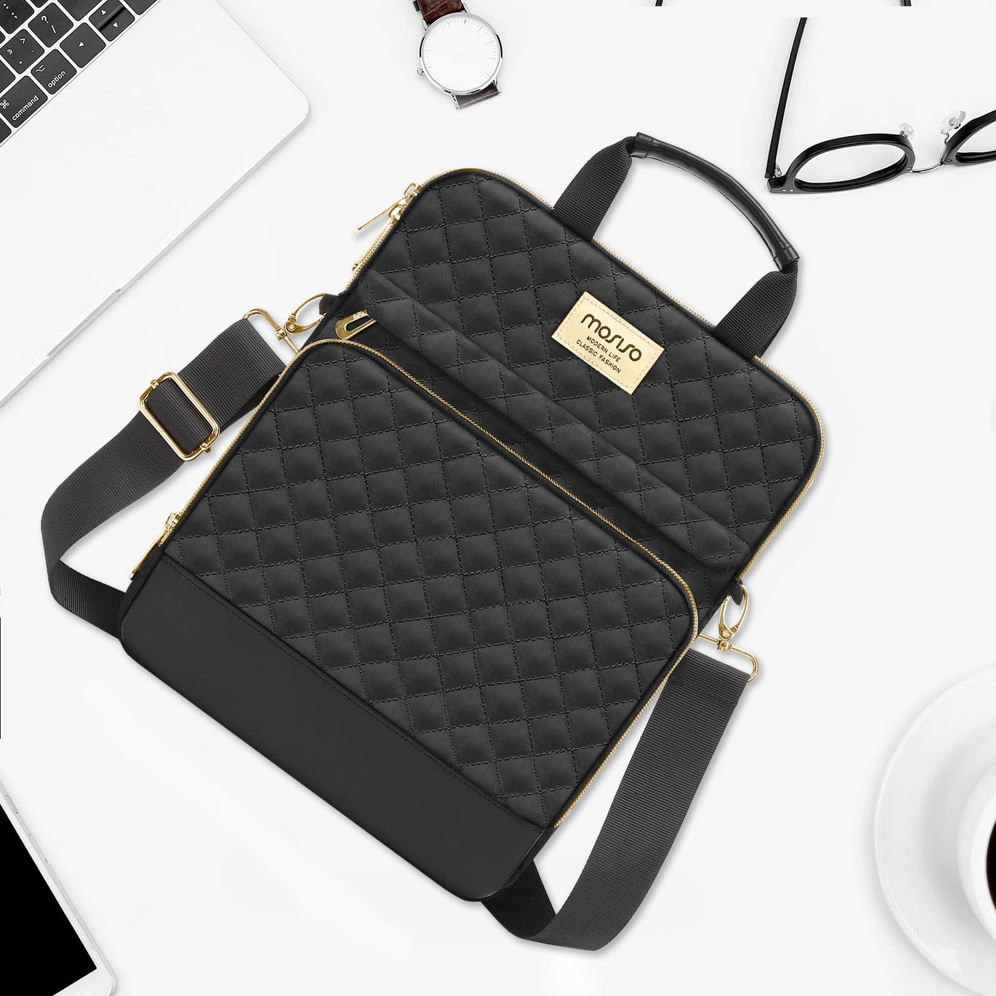 MOSISO 9-11 inch Tablet Sleeve Bag for iPad A16 2025, iPad Air 11 inch M3 M2, iPad Pro 11 M4, iPad 10/9/8/7th, Galaxy Tab A9+/S9/S8/Plus 11, Square Quilted Carrying Case with 2 Pockets, Black