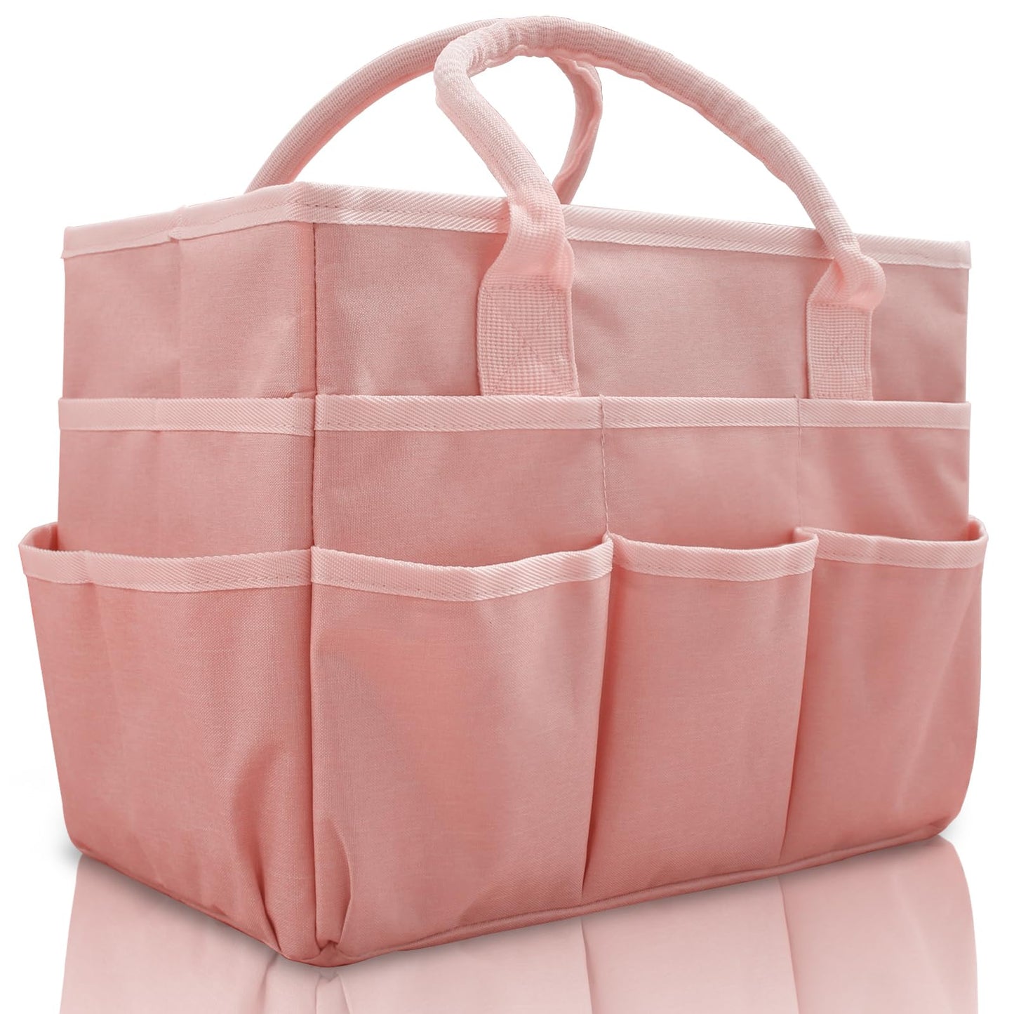 Cupohus Art Organizer Craft Storage Tote Bag with Pockets and Handles, Oxford Fabric Carrying Caddy for Teacher, Officer, Artist, Traveler, and more –Pink