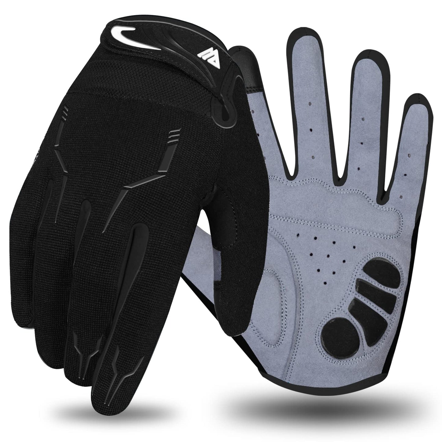 WESTWOOD FOX Cycling Bike Gloves for Men Full Finger BMX Biking Mountain for Grips - Bicycle Touchscreen MTB Gloves Padded Anti-Slip Riding Women Wheelchairs Road Cycling (Black, M)