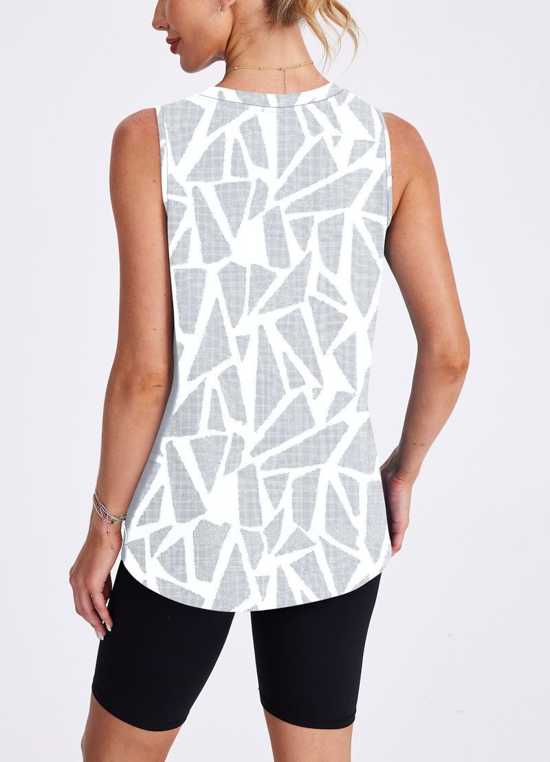 Workout Tank Tops for Women Sleeveless Running Athletic Loose Fit Yoga Tops Active Shirts Sports Gym Exercise White Print XL