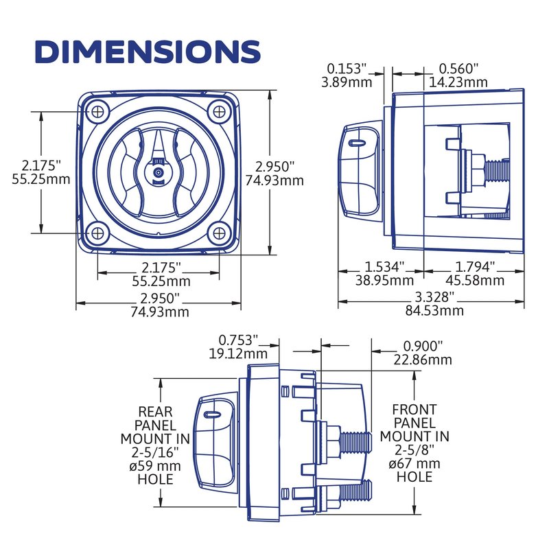 Blue Sea Systems Mini Dual Circuit Plus Battery Switch, Black, 6011200 m‑Series