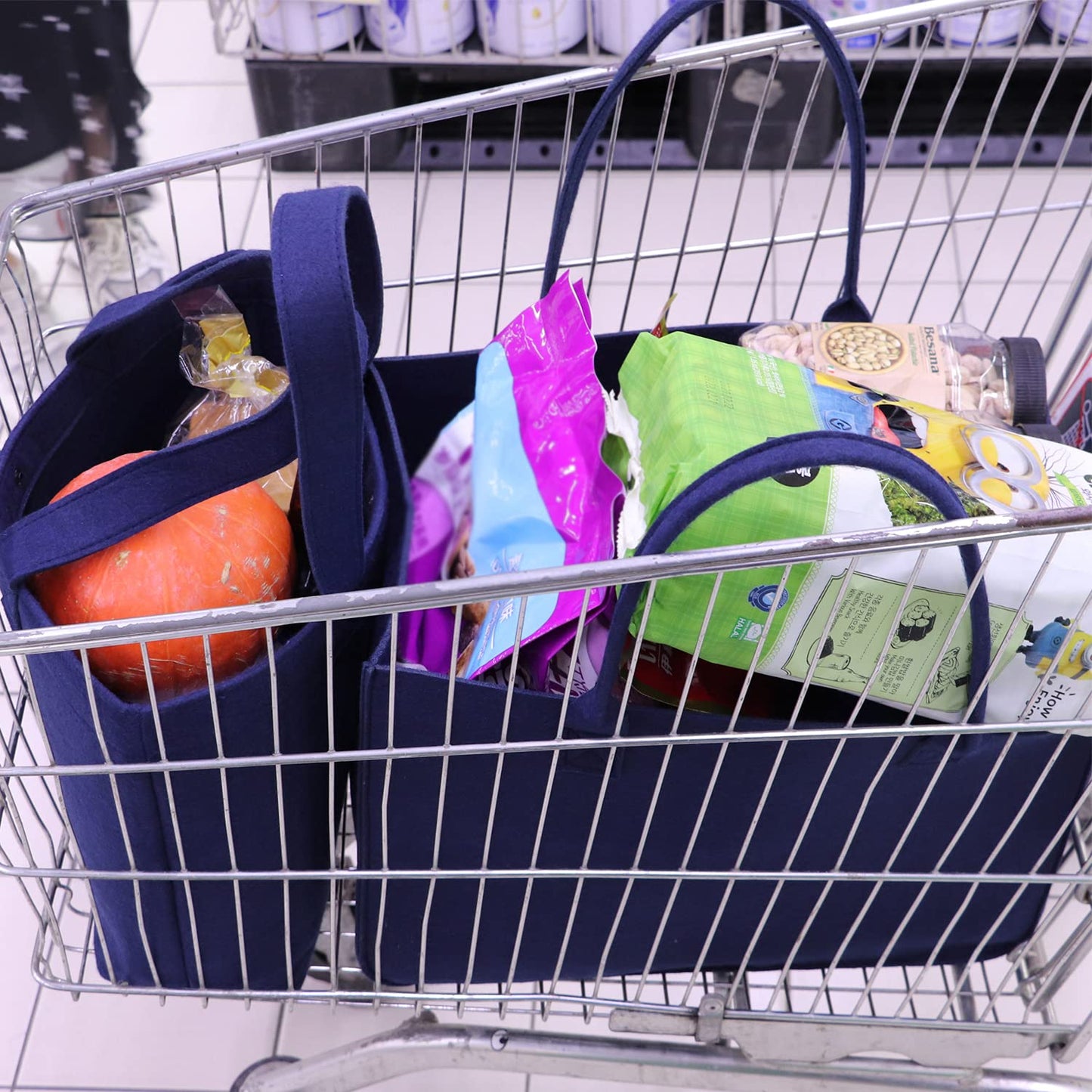 MEIANJU Kitchen Reusable Grocery Bags Felt Tote Bags 3pcs for Grocery Shopping Felt Bags (16"x12"x10", Dark Grey)
