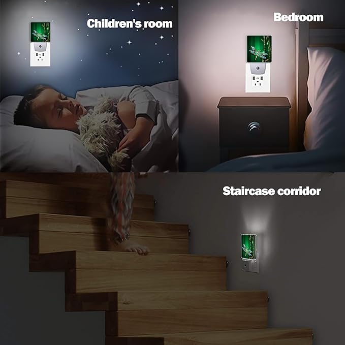 Mystical Dragonfly Night Light Plug in Wall Lamp Smart Dusk to Dawn Sensor for Home Decorative, Kids Room Bedroom Bathroom Kitchen Hallway Gifts