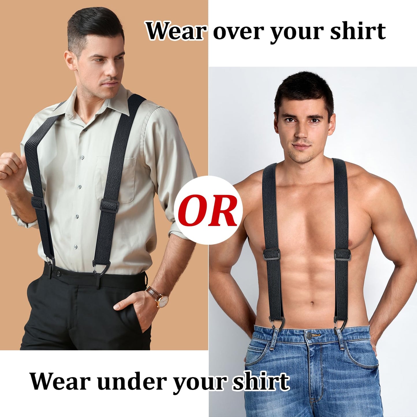 SUNEZLGO Suspenders for Men Heavy Duty, X Back Hidden Suspender 1.5" Under Clothing, Adjustable Work Suspenders for Men Women