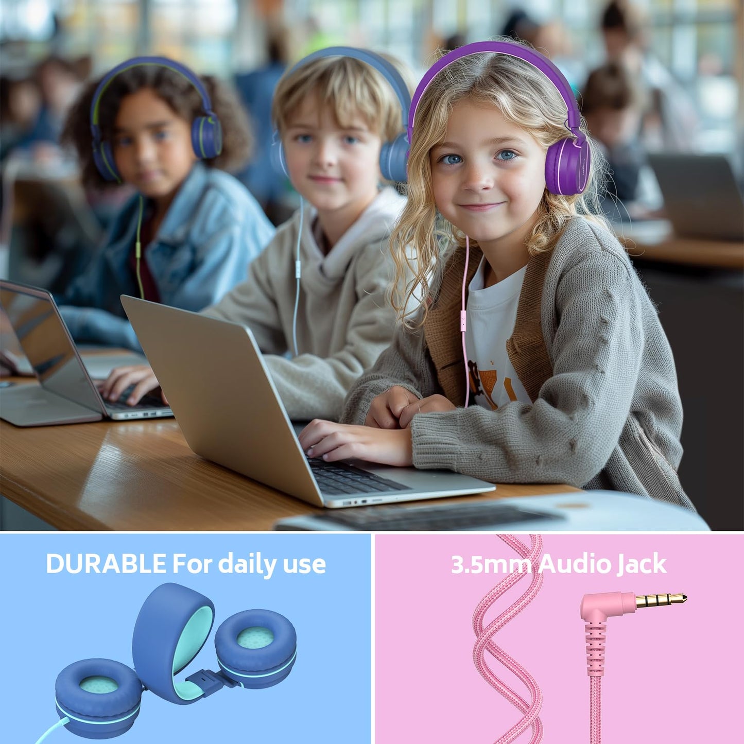 AILIHEN Kids Headphones Bulk 10-Pack for K-12 School Classroom, On-Ear Wired Headset with Microphone for Students Children with 93dB Volume Limited, 3.5mm Jack for Chromebooks Tablets Laptop Computer