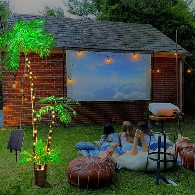 Solar Artificial Palm Trees for Outside Patio,Lighted Palm Tree 6Ft LED Christmas Tree Fake Tropical Plant Light for Tiki Bar Pool Porch Deck Party
