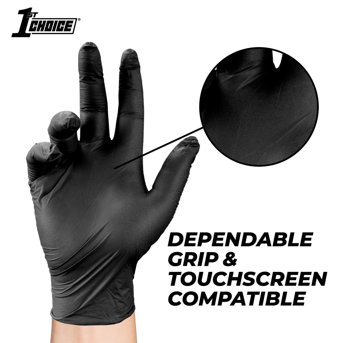 1st Choice Black Nitrile Exam Gloves 4 Mil Disposable Nitrile Food Safe for Cooking, Cleaning, Salon Use, Large, Box of 100