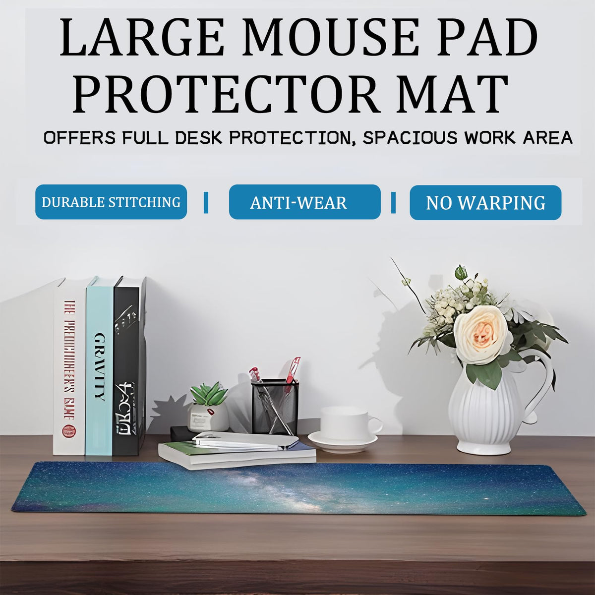 ainori Cute Ghost and Floral Mouse Pad – 12x31.5in Non-Slip Rubber Desk Mat with Halloween Design – Large Extended Mousepad for Office, Home, and Gaming – Deskmat Gifts for Halloween Lovers Decor