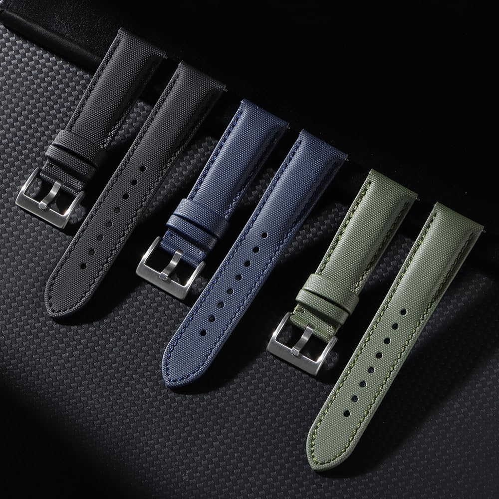 JUNGHELE Nylon watch band for men and women,Quick Release Premium Oxford Waterproof Fabric Weave Back Lining Leather Nylon watch strap with Stainless-Steel Buckle,Black 22mm watch band