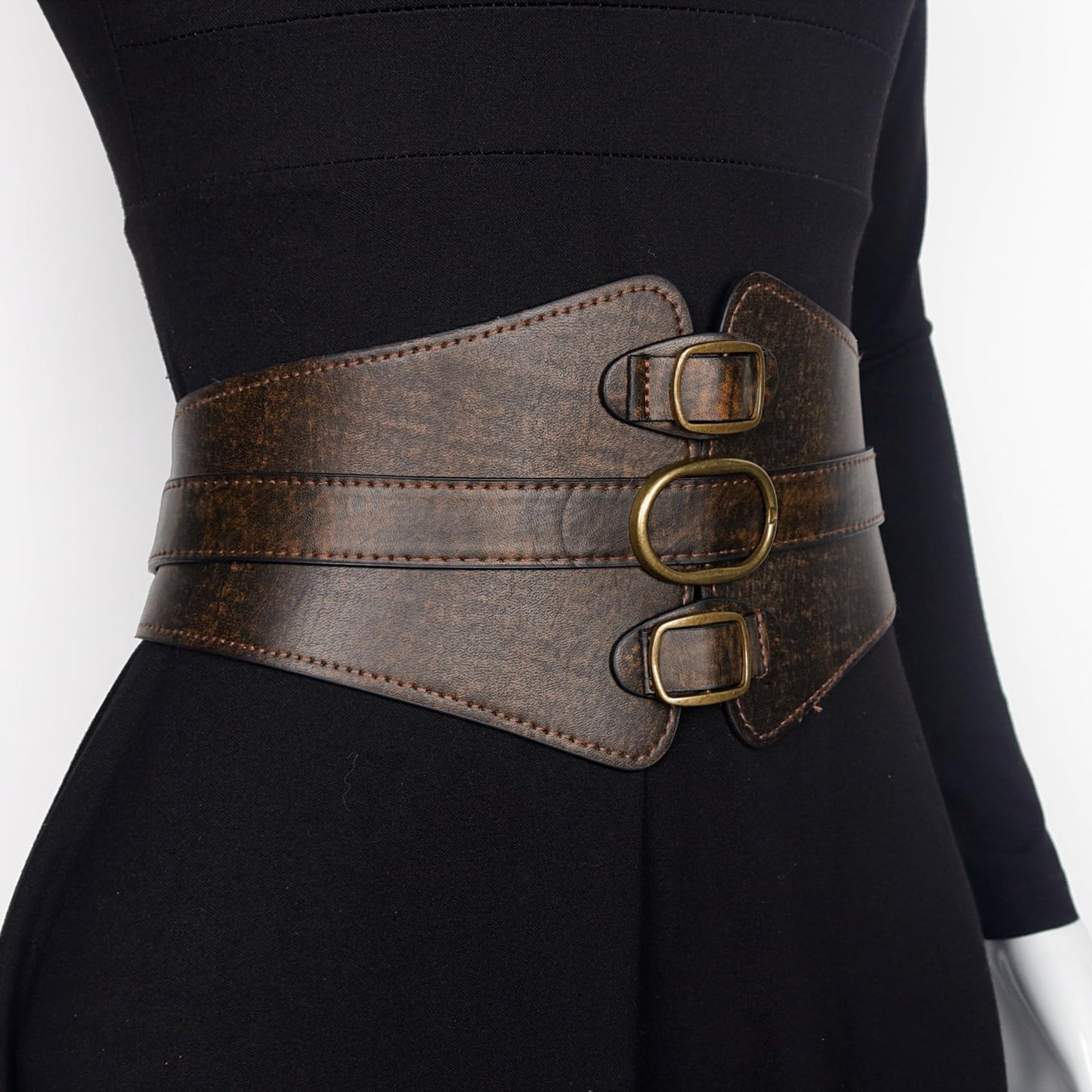 L'VOW Women's Viking Leather Corset Belt - Renaissance Cinch Belt for Halloween Medieval(Brown-2,XXL)
