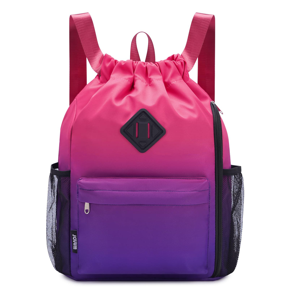 WANDF Drawstring Backpack Sports Gym Bag with Shoes Compartment, Water-Resistant String Backpack Cinch for Women Men (Small,Rose Gradient)