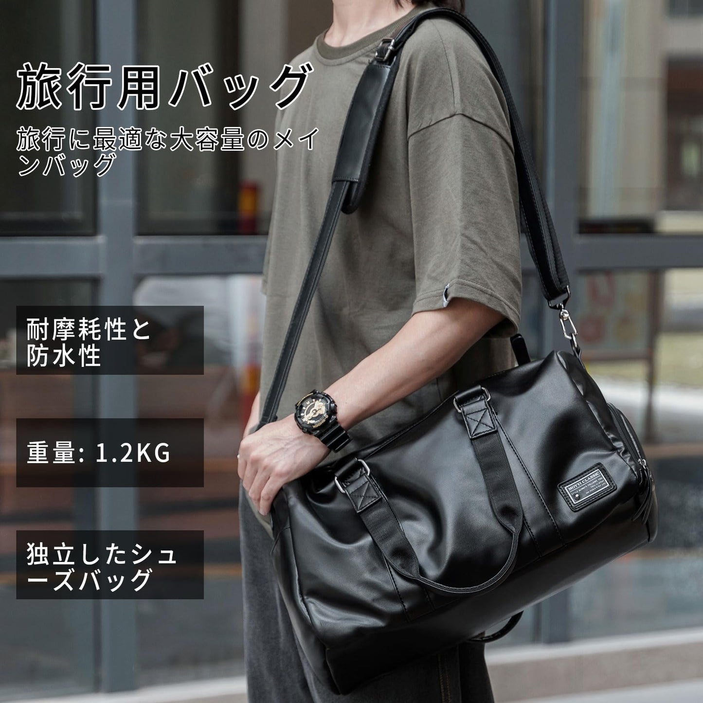 MATE ELAN Leather Gym Fitness Bag for Men Women with Shoe Compartment 20L PU Leather Weekender Travel Duffel Bag Waterproof Overnight Gym Sports Carry-On Bag Black