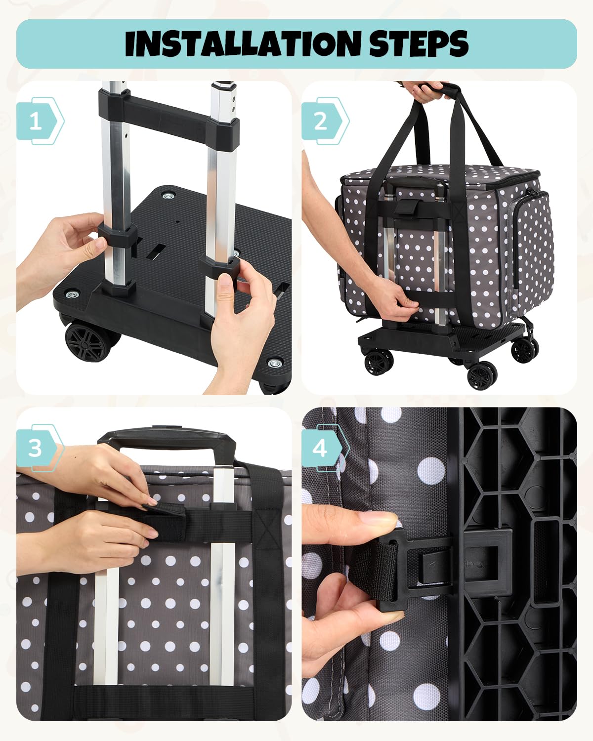 Amythe Rolling Sewing Machine Case with Wheels, Sewing Machine Carrying Bag with Multiple Pockets, Fits Most Standard Machines Compatible with Singer, Brother & Janome, Olive Grey