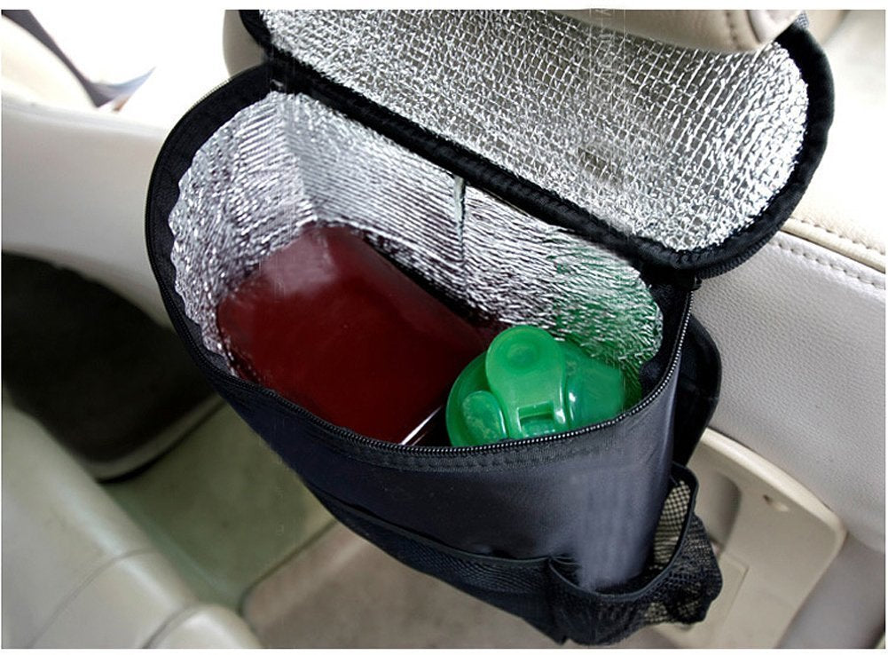 KAFEEK Car Seat Organizer/Auto Seat Back Organizer/Multi-Pocket Travel Insulated Drinks Holder Cooler/Storage Bag Cool Wrap Bottle Bag with Mesh Pockets(Heat-Preservation)