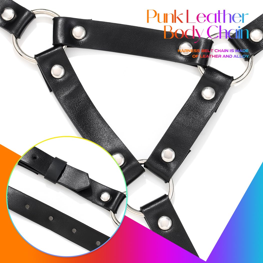 BODIY Black Leather Harness Belt Fashion Plus Size Body Harness Adjustable Chest Belt for Women (Single-layer black)