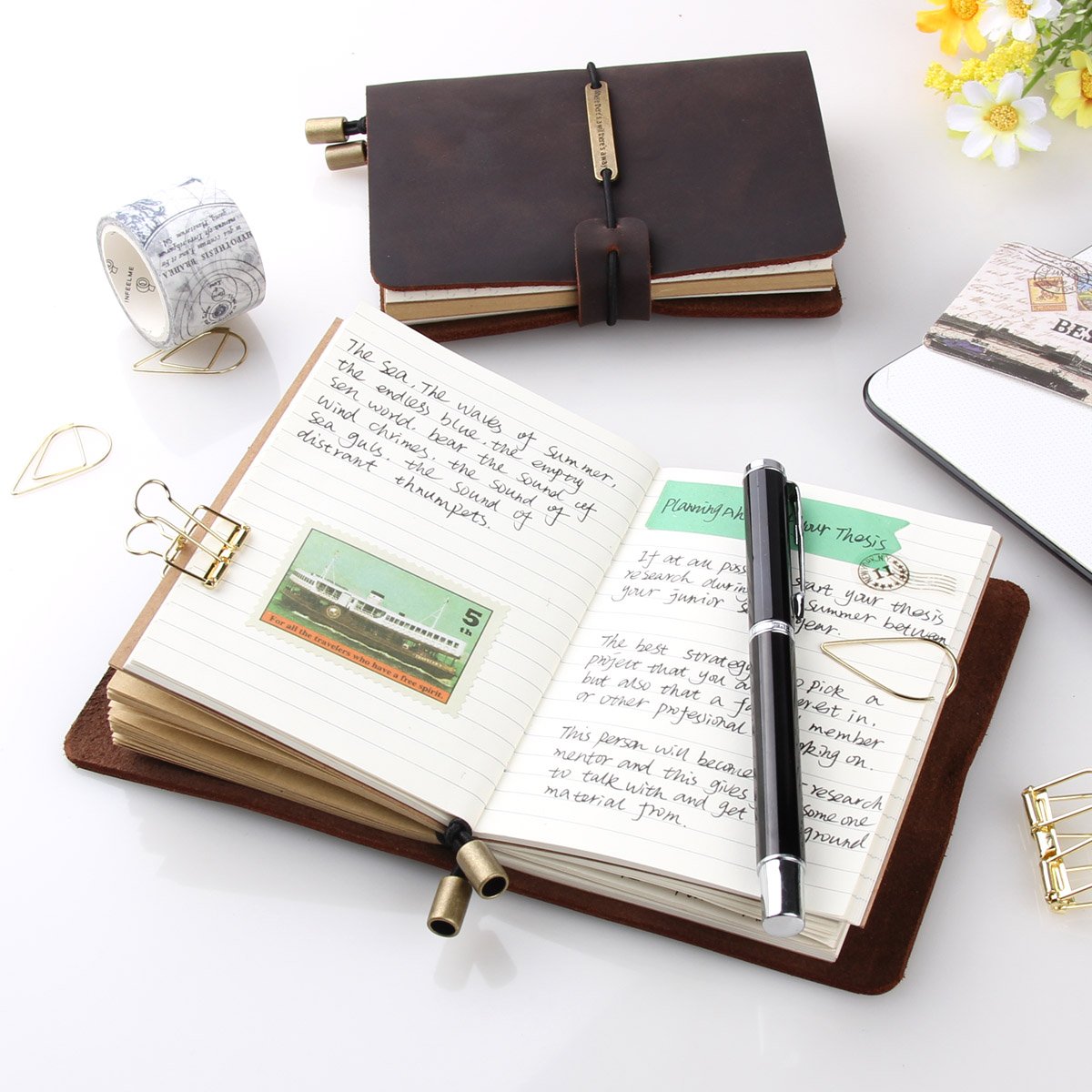 Robrasim Refillable Handmade Travelers Notebook, Leather Travel Journal Notebook for Men & Women, Perfect for Writing, Gifts, Travelers, Small Size 5.2" x 4" Inches - Coffee
