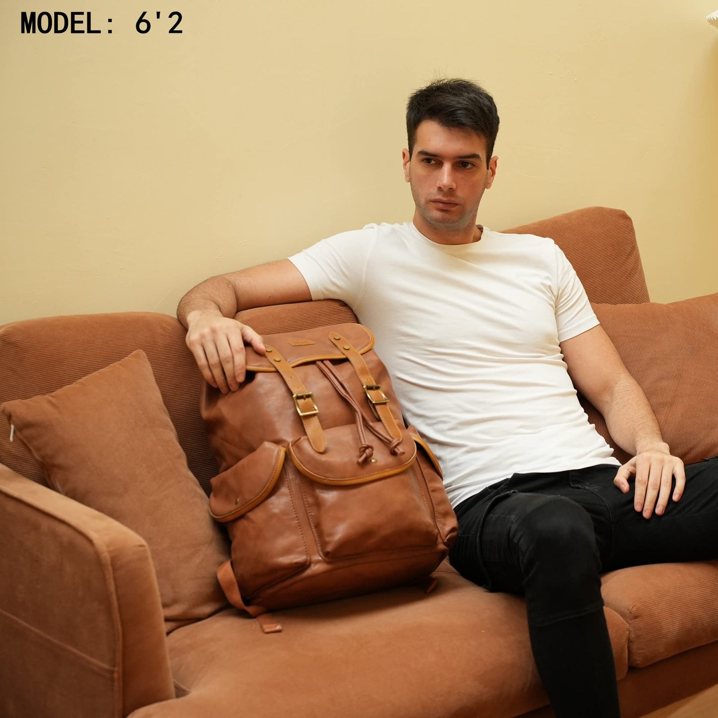 Vegan Leather 15.6 inch Laptop Backpack Hiking Camping Backpack Satchel Bookbag Travel Business Backpack CN-01 (Brown)